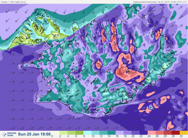 Husavik - wind on Sunday 25 January 2015